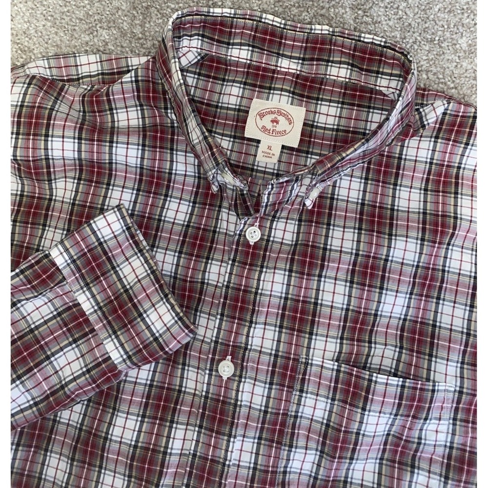 VTG Brooks Brothers Red Fleece Plaid Shirt Checkered Mens‎ XL Work Wear Preppy